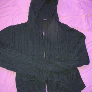 Navy green knit zip up jacket